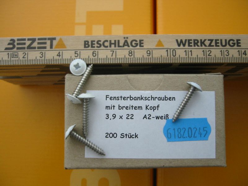 200 Fensterbankschrauben 3,9x22 Edelstahl weiss m.breitem Kopf